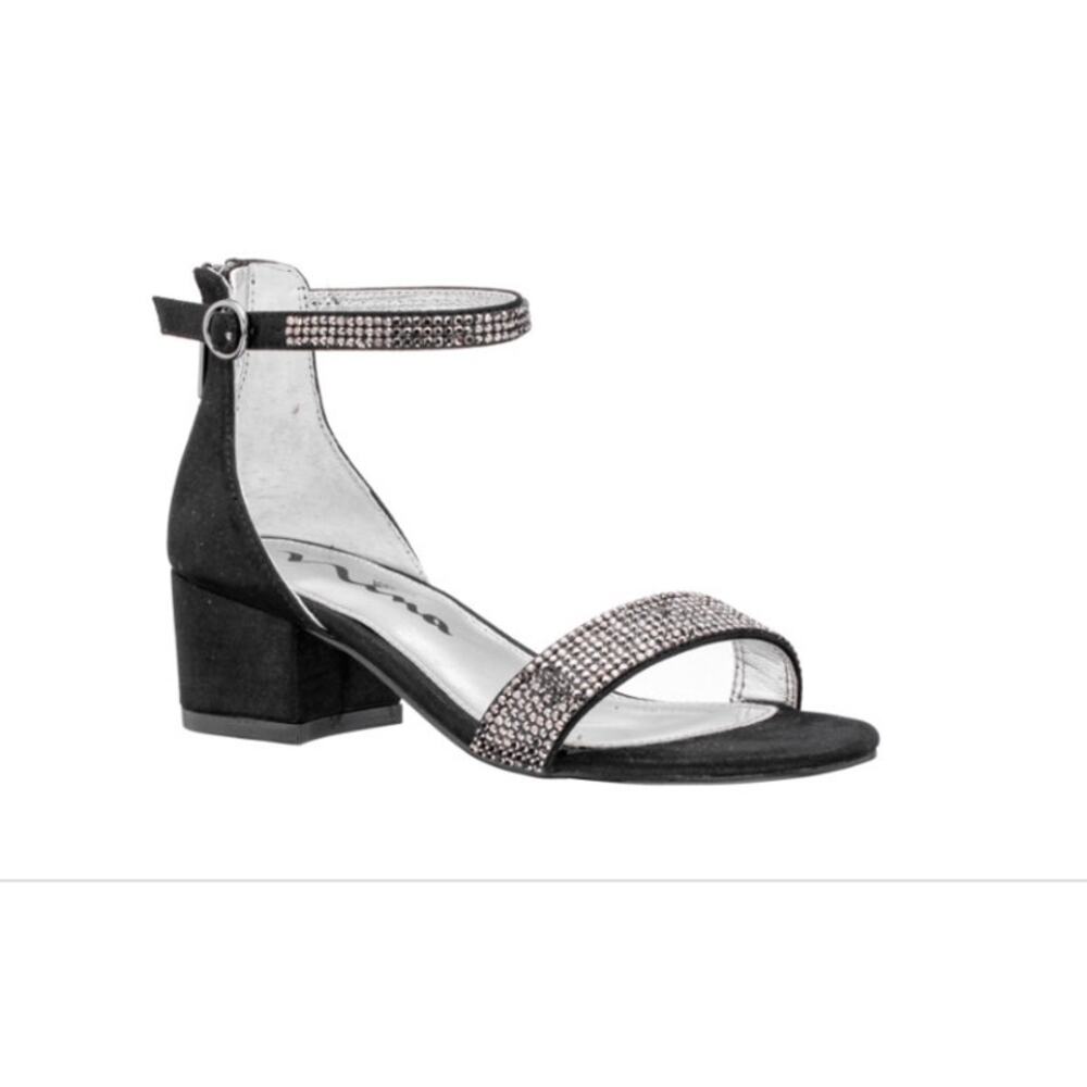 Nina Valetta Sandals Girls 6 C EU 38 Black Shimmer Rhinestone‎ Block Heel Strap